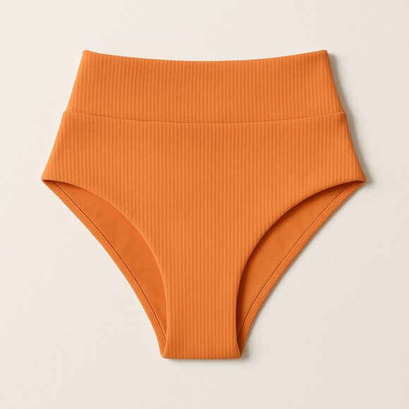 L*Space Ribbed High-Waist Bikini Bottom Orange Textured Swimwear Women’s S‎ NWOT - Picture 1 of 6